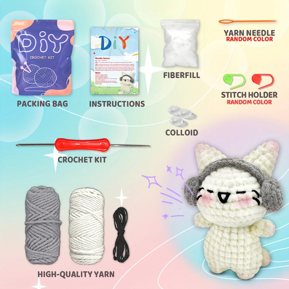 Headphone Kitten Crochet Kit for Beginners