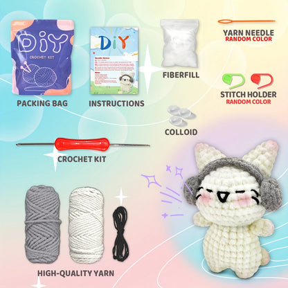 Headphone Kitten Crochet Kit for Beginners